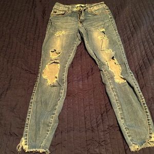 KanCan heavily distressed cropped jeans